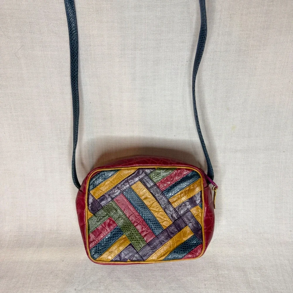 Sharif Vintage Patchwork Crossbody Bag Multicolor Faux Reptile Embossed Leather